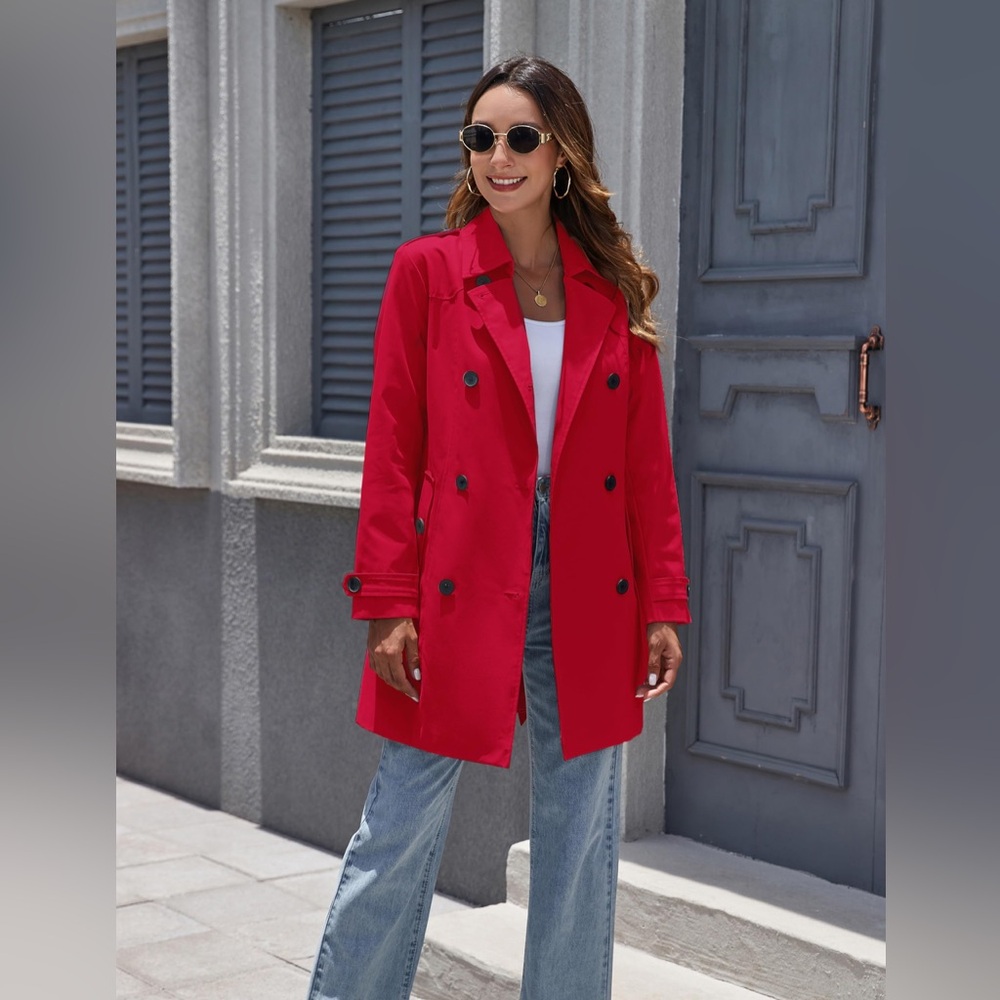 NWT Wantdo Women’s Double Breasted Red Trench Coat Size 5X